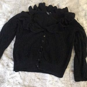 Ruffle neck crochet cardigan M black fitted crop